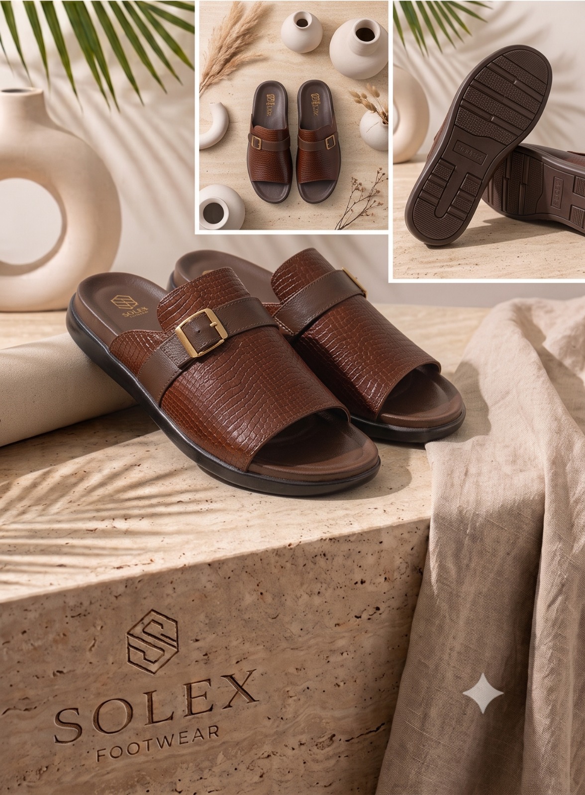 SOLEX Classic Croc-Embossed Comfort Slides - Image 6