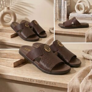 Basket-Weave Crest Embellished Comfort Slide
