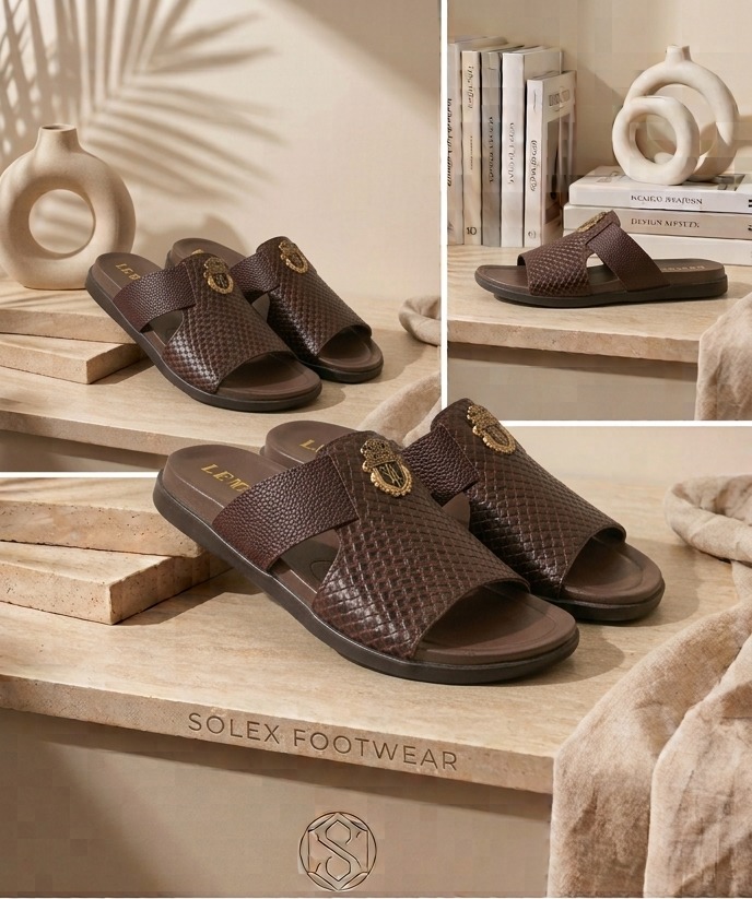 Basket-Weave Crest Embellished Comfort Slide