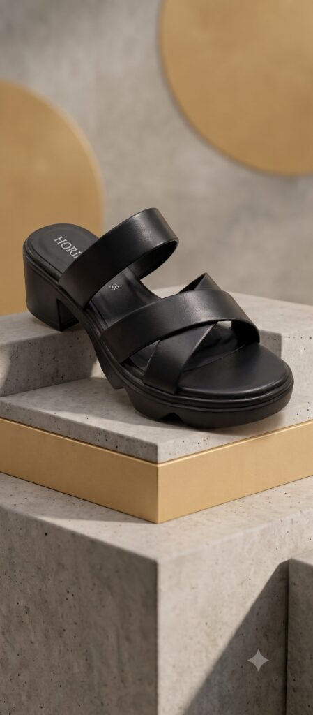 Cross-Strap Chunky Platform Mules – Black