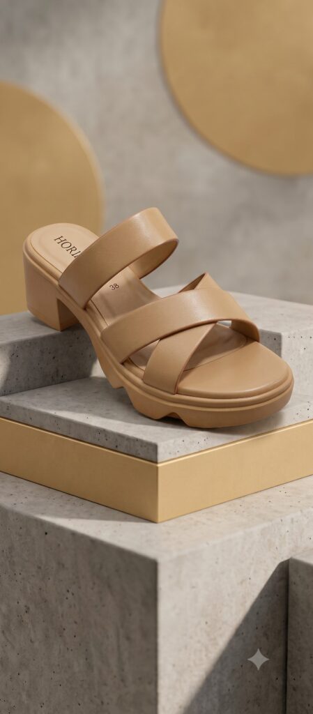 Cross-Strap Chunky Platform Mules – Beige / Nude