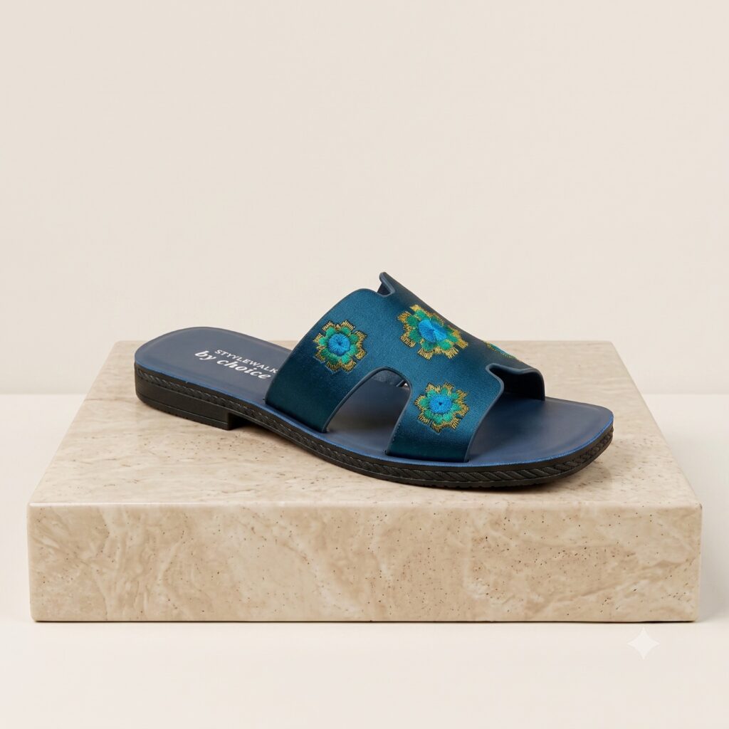 Embroidered Cutout Flat Slip-On Sandals – Royal Blue