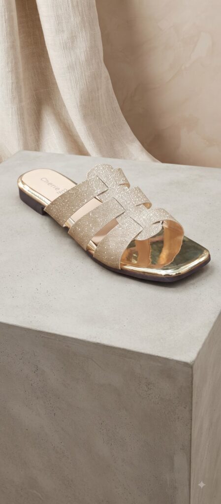 Metallic Glitter Cage-Strap Flat Mule