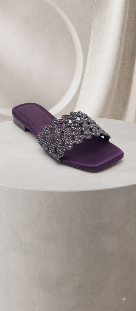 Cutout Crystal Lattice Satin Flat Mule