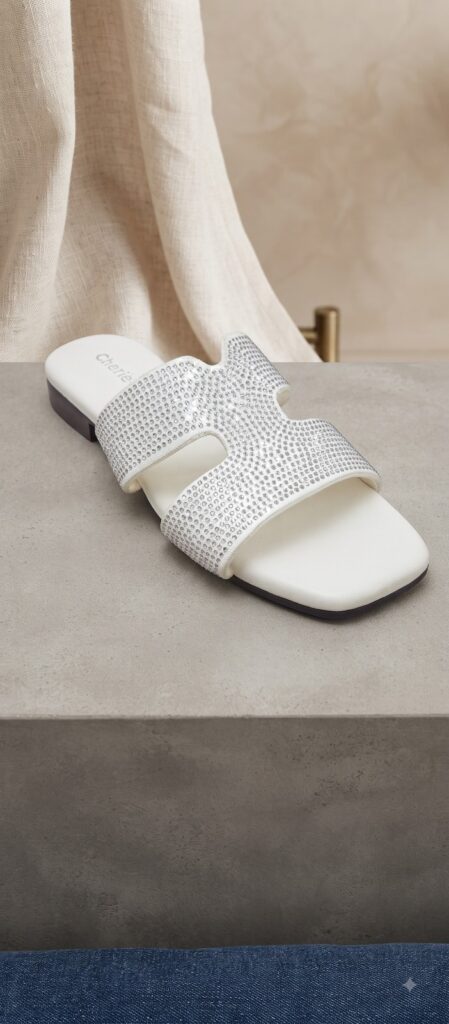 Silver Crystal H-Strap Flat Mule