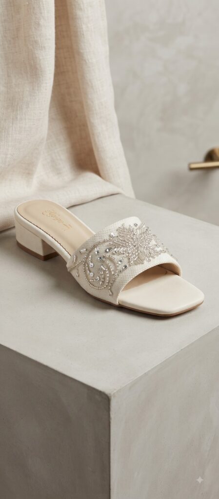 Crystal-Embroidered Zardozi Block Heel Mule