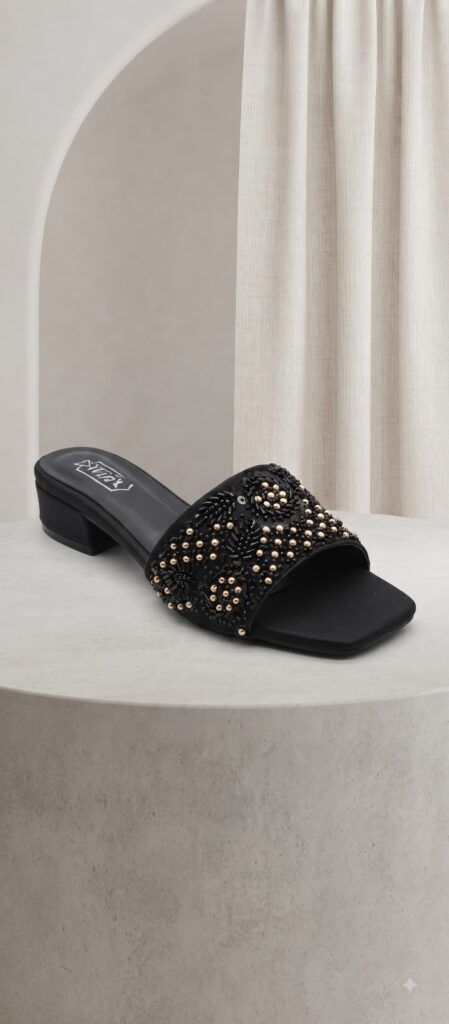 Pearl & Bead Embroidered Block Heel Mule