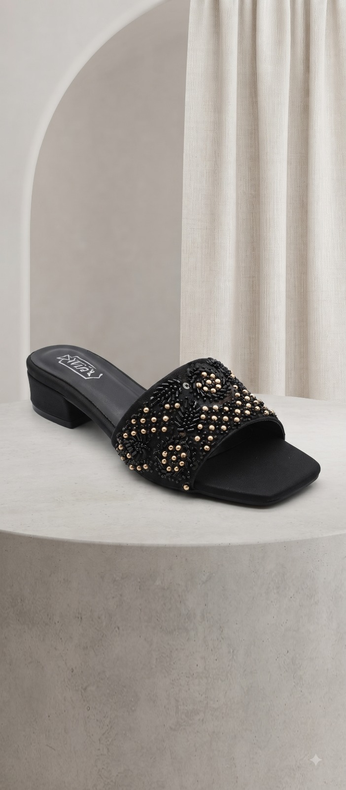 Pearl & Bead Embroidered Block Heel Mule