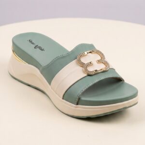 Dual-Tone Rhinestone Buckle Platform Slide