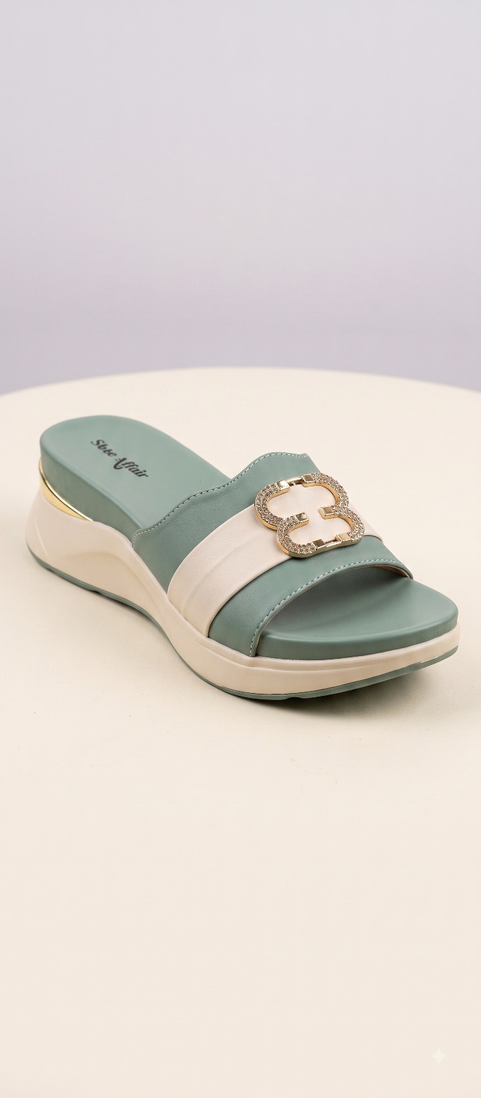 Dual-Tone Rhinestone Buckle Platform Slide