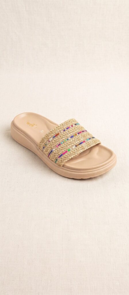 Woven Straw Multi-Gem Comfort Slide