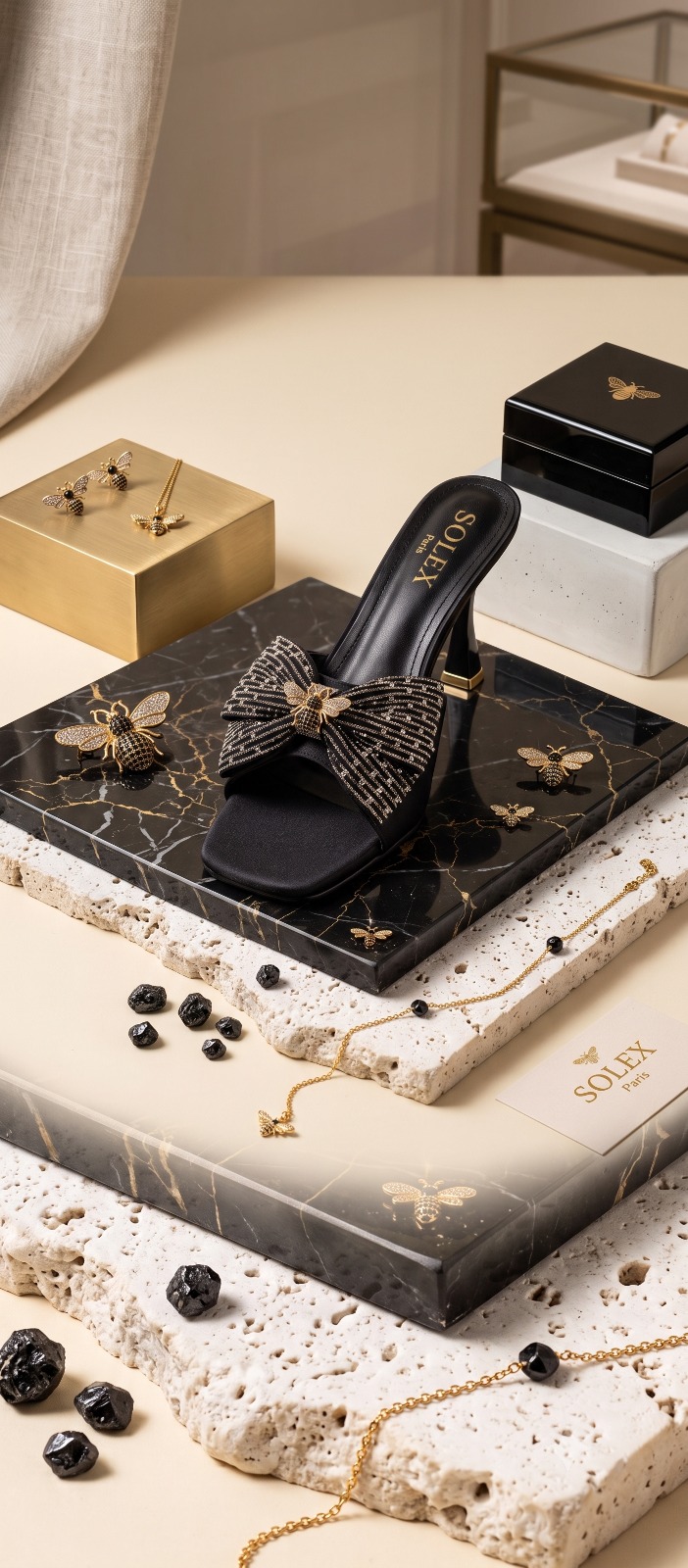 Crystal Bee Embellished Bow Mule Heel