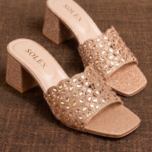 Cutout Crystal Lattice Block Heel Mule
