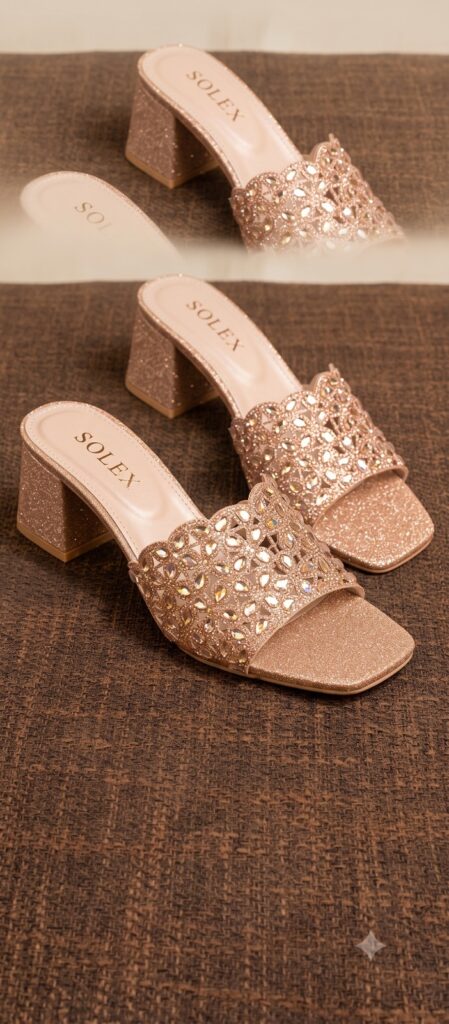 Cutout Crystal Lattice Block Heel Mule