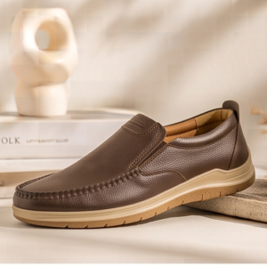 Classic Comfort Leather Slip-On Loafers – Coffee Brown