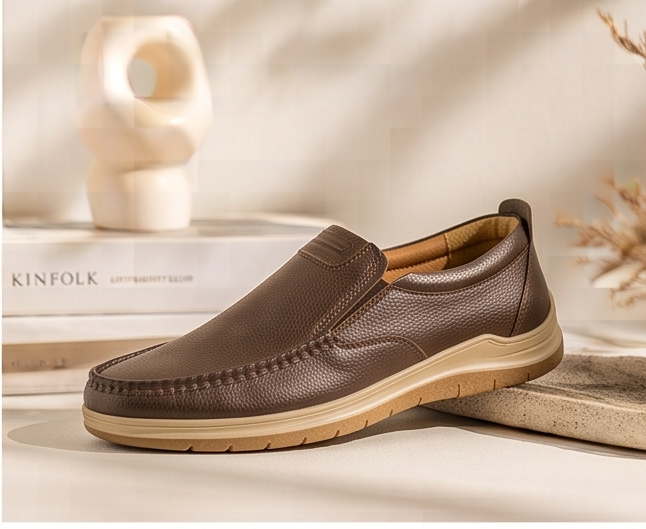 Classic Comfort Leather Slip-On Loafers – Coffee Brown